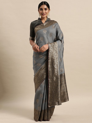 Divastri Woven Banarasi Silk Blend Saree(Grey)