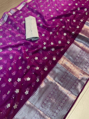 AKHANAD ANAND CREATION Embroidered Paithani Organza Saree(Multicolor)
