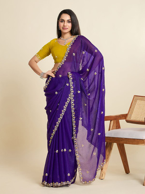 Vinayak Textile Embroidered Bollywood Jimmy choo Saree(Blue, Purple)