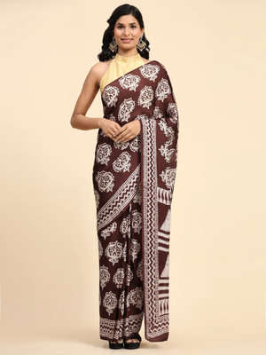 Rachna Blocked Printed Bollywood Crepe Saree(Brown)