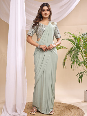 Dream Clouds Embellished Bollywood Lycra Saree(Grey)