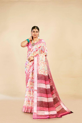 Ethnic Trendz Digital Print Saree with Attached Blouse Cotton Linen Saree(Multicolor)