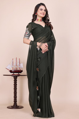 K 5 FASHION Embroidered, Self Design Bollywood Georgette Saree(Green)