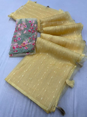 MadhuSaree Self Design Bollywood Organza Saree(Yellow)