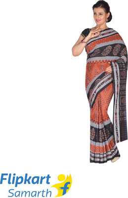 handloom paridhaan Printed Daily Wear Pure Cotton Saree(Orange)