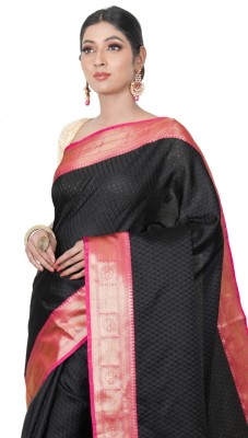 creative impression Woven Banarasi Art Silk, Chanderi Saree(Black, Pink)