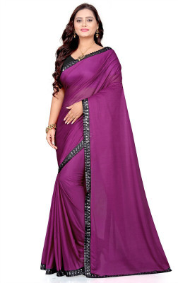 Foxsite Solid/Plain Bollywood Lycra Blend Saree(Purple)