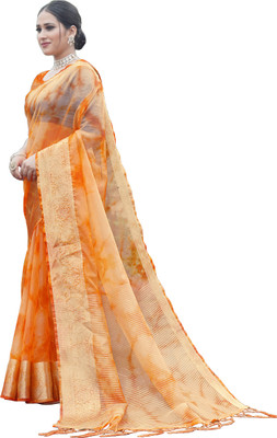 Aarunika SKT Tie-Dye Bollywood Organza Saree(Orange)