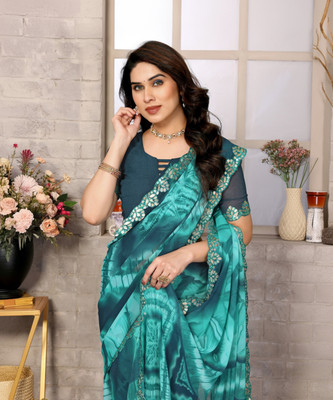 AAI LAXMI CREATION Digital Print, Printed Daily Wear Georgette Saree(Blue)