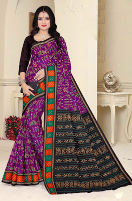 ETHNIC ODISHA HANDLOOM Printed Sambalpuri Pure Cotton Saree(Purple)