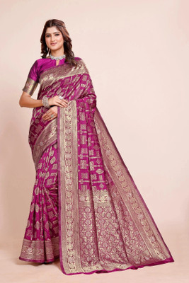 DHAYNAAND REEWA FASHION Floral Print, Woven Banarasi Jacquard Saree(Magenta)