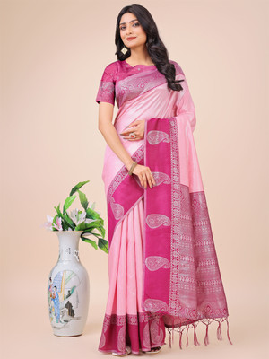 Tasrika Woven Banarasi Cotton Silk Saree(Pink)