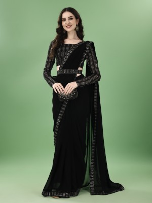 ANANT DESIGNER STUDIO Embroidered Lucknow Chikankari Georgette Saree(Black)