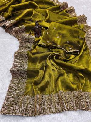 GOLDOLL FAB Embroidered Bollywood Georgette Saree(Green)