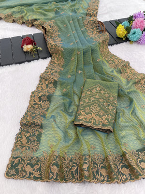 K 5 FASHION Embellished, Self Design Bollywood Tissue Saree(Green)