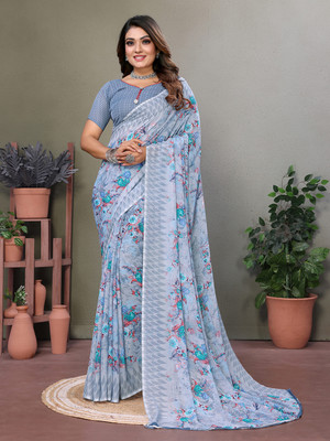 Moda Rapido Floral Print Daily Wear Georgette Saree(Grey)