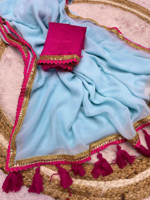 Clothing Hub Solid/Plain Bollywood Georgette Saree(Blue)