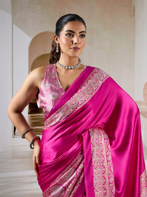 SARETRA MALL Printed Bollywood Crepe, Satin Saree(Pink)