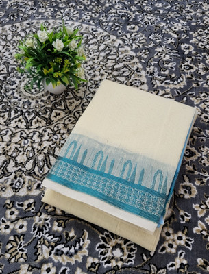 Ss sarees Solid/Plain, Woven Banarasi Cotton Silk Saree(Cream)