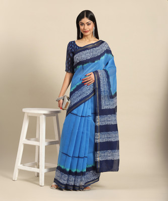 Sareemall Printed Banarasi Cotton Blend Saree(Blue)