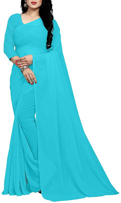 Way2Like Solid/Plain Bollywood Georgette Saree(Light Blue)