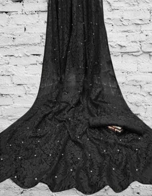 NEXA Solid/Plain Bollywood Net Saree(Black)