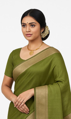 Jyotirai Embroidered, Woven, Striped Daily Wear Khadi Saree(Green)