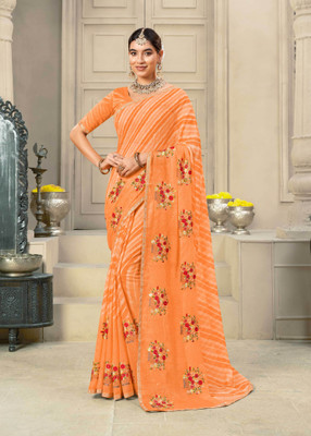 Laxmipati sarees Embroidered Bollywood Chiffon Saree(Orange)
