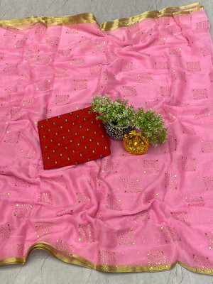 VINIT ENTERPRISE Embellished Daily Wear Chiffon Saree(Pink)