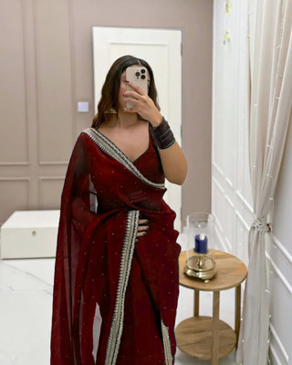 Vinayak Textile Embroidered Bollywood Silk Blend Saree(Maroon)