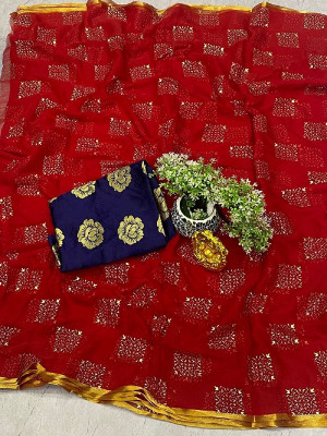 ELEGENCE FAB Embellished Daily Wear Chiffon Saree(Red)