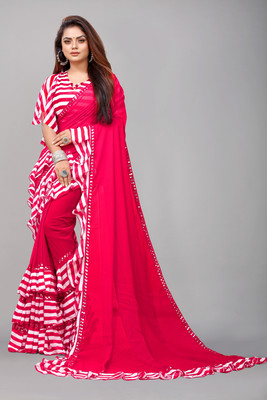 Glamour Hub Printed, Embellished Bollywood Georgette Saree(Pink, White)