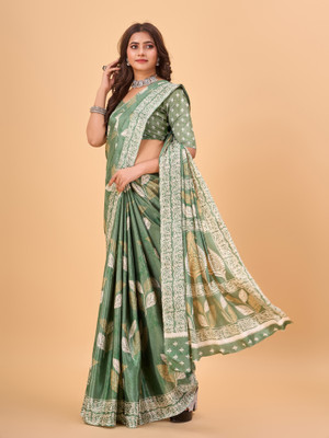 Virendra Textile Printed Bollywood Cotton Blend Saree(Multicolor)