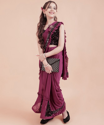 VRAJTEX FAB Solid/Plain Bollywood Lycra Blend Saree(Purple)