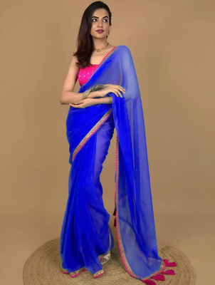 SHAYONAM Embellished, Embroidered Daily Wear Georgette Saree(Blue)