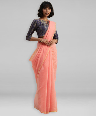 Divastri Solid/Plain Bollywood Cotton Silk Saree(Orange)