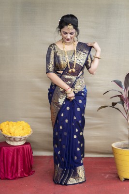 OFLINE SELECTION Self Design Paithani Silk Blend Saree(Blue)