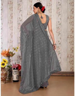 Amavii Embellished Bollywood Lycra Blend Saree(Grey)