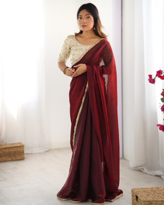 LeeliPeeri Designer Solid/Plain Bollywood Satin Saree(Maroon)