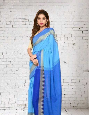 Maa laxmi saree center Self Design Tant Pure Cotton Saree(Light Blue)