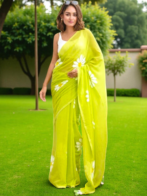 SMRITI BOUTIQUE Printed Handloom Handloom Pure Cotton Saree(Light Green)