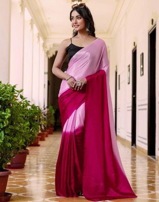 Satrani Ombre, Solid/Plain Bollywood Chiffon, Georgette Saree(Pink)