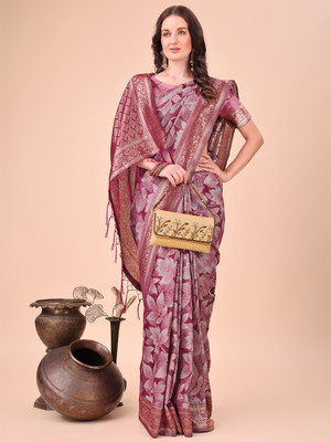Tasrika Woven Banarasi Cotton Silk Saree(Purple)