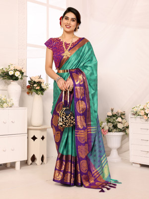 yourwish Embellished, Woven Dharmavaram Cotton Silk, Jacquard Saree(Multicolor)