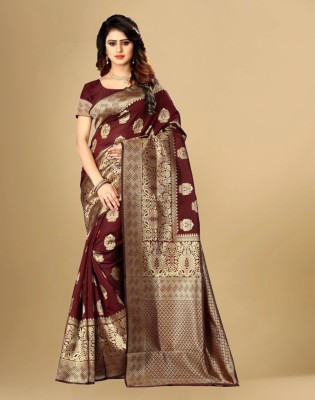 Divastri Woven, Self Design Banarasi Art Silk Saree(Maroon, Gold)