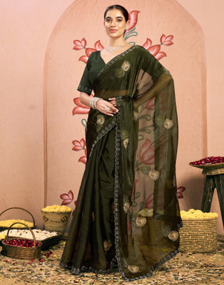 Samah Embroidered Bollywood Chiffon Saree(Green)