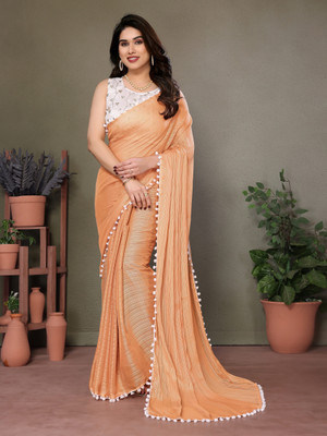 Vedant Vastram Self Design Bollywood Silk Blend Saree(Orange)