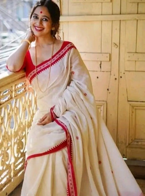 Rongorani Woven Handloom Pure Cotton Saree(White)
