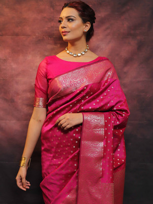 SHREE KSHETRAPAL CREATION Self Design Banarasi Pure Silk Saree(Pink)