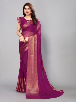 Online Bazaaar Solid/Plain Bollywood Chiffon Saree(Purple)